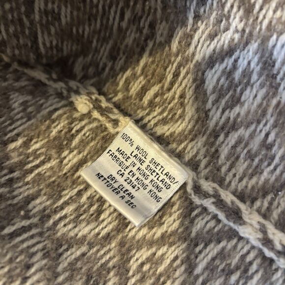 Talbots Small Nordic Fair Isle 100% Wool Button Down Cardigan/Sweater Beige/Tan - Picture 5 of 12